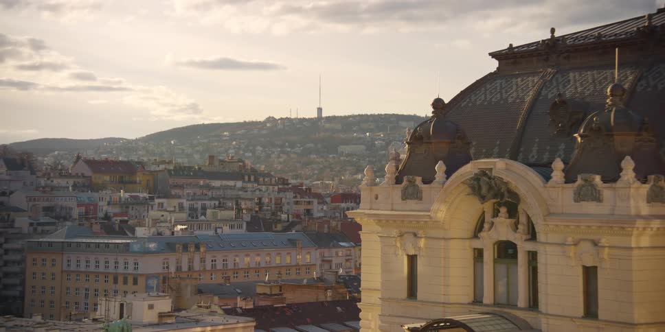 Budapest with Buda Castle Riding Hall in the foreground and modern buildings in the background