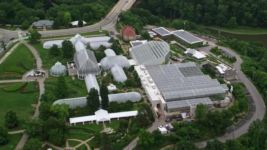 A large campus is in the middle of the woods