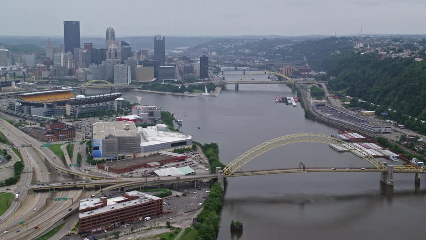 Aerial view of the skyscrapers and buildings in the city of pittsburgh