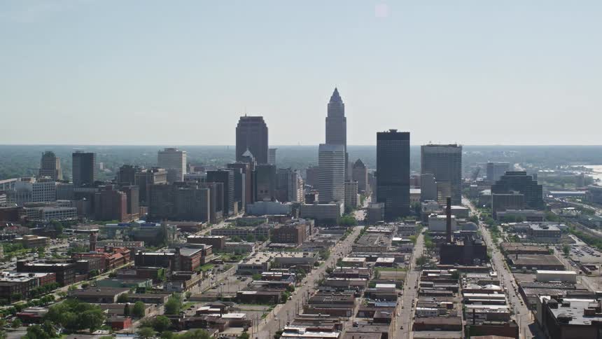 Aerial panorama of skyscrapers in a seaside metropolitan city