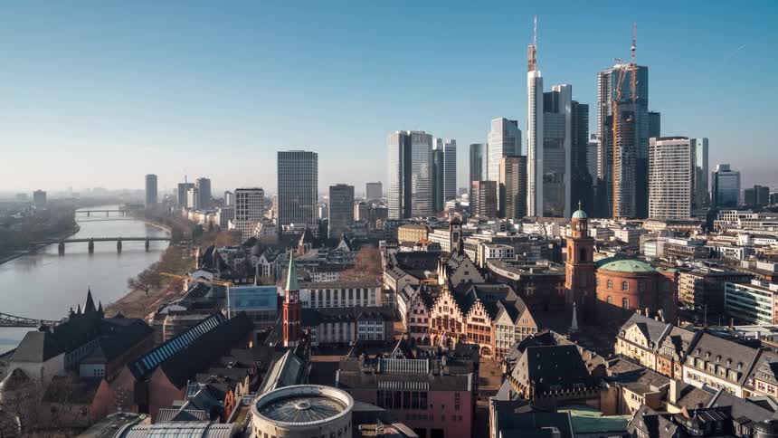 Aerial view of the city of frankfurt at morning