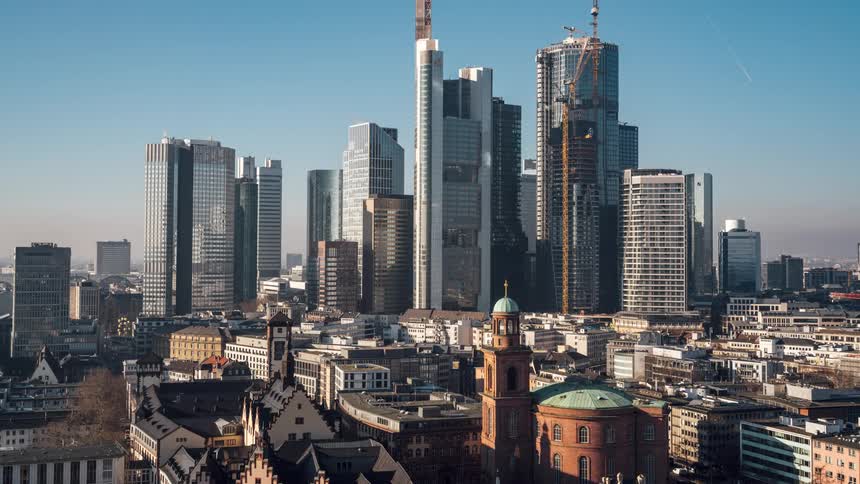 Aerial view of the financial centre of frankfurt at daytime