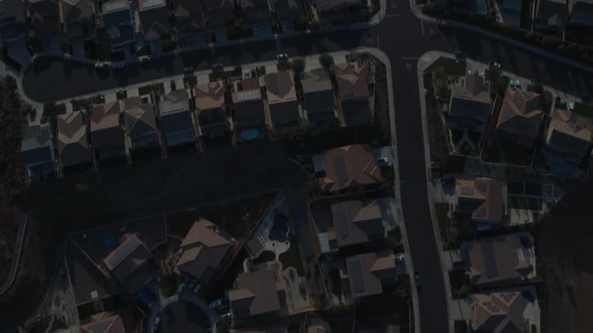 Aerial view of suburbs at night