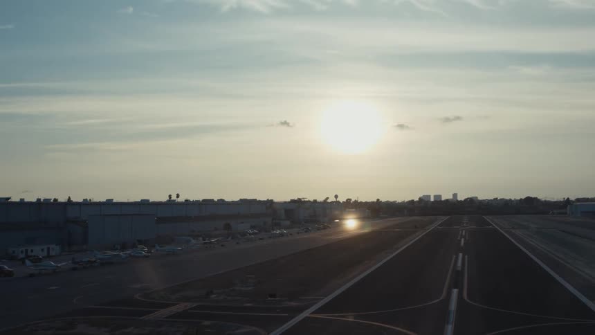 An aerial vehicle takes off from an airport