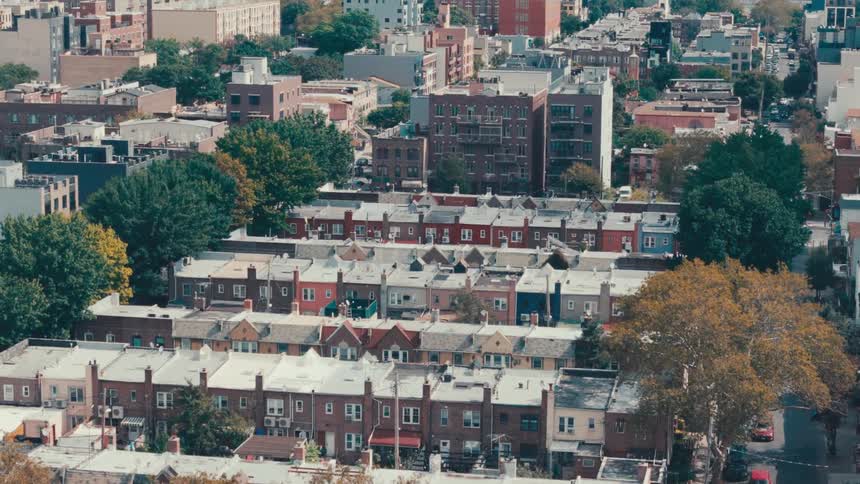 Apartment buildings fill the city
