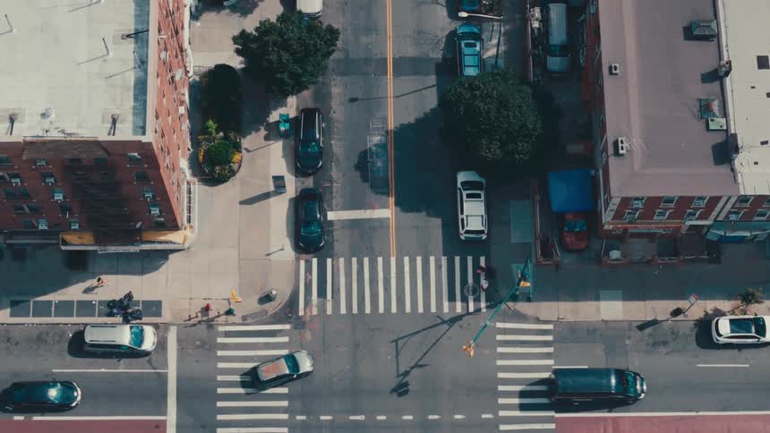 Aerial panorama of intersections in a metropolis with vehicle traffic during the day