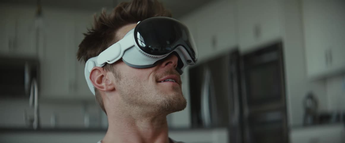 A man uses virtual reality goggles