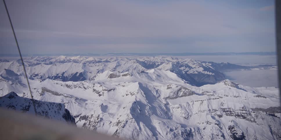 A view over a snowy mountain range in Switzerland