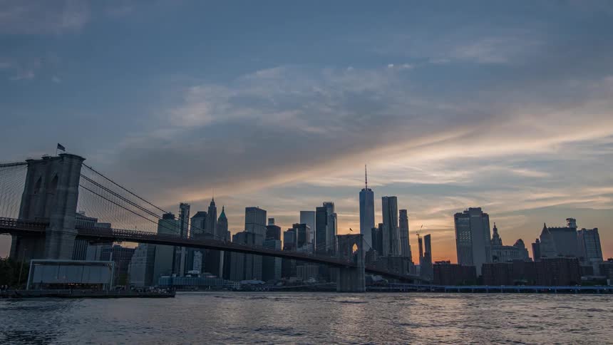 Time lapse footage of the new york city skyline and waterfront full day night cycle