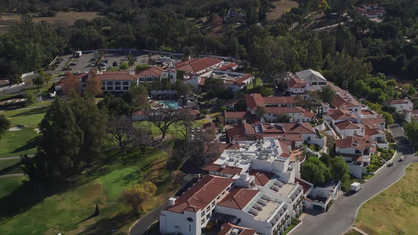 A large resort nestled in trees