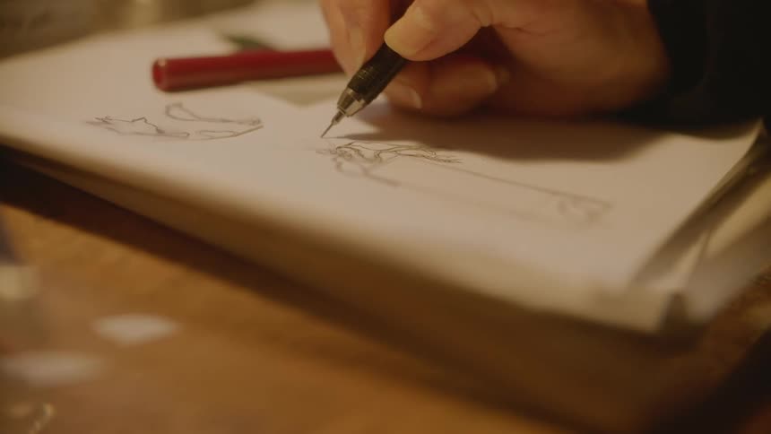 A person sketching on a piece of paper
