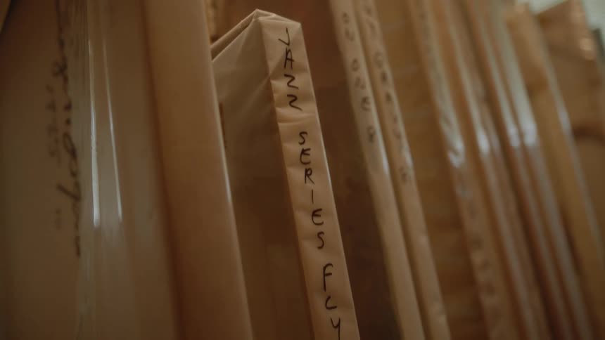 A closeup of an art gallery installation