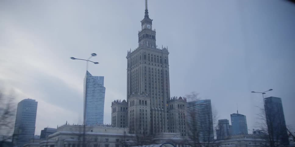 Driving by the Palace of Culture and Science in Warsaw, Poland