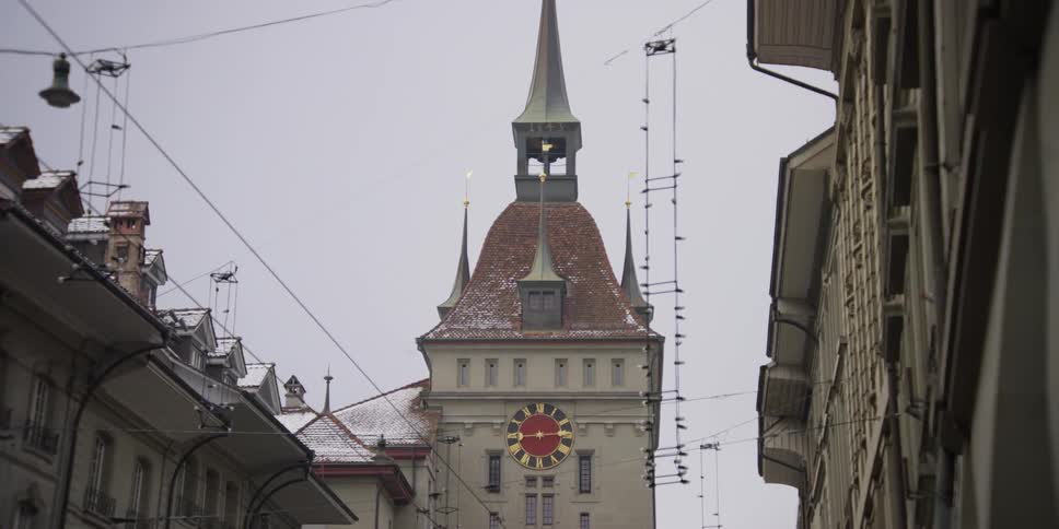 The Kafigturm clock tower in the city of Bern, Switzerland