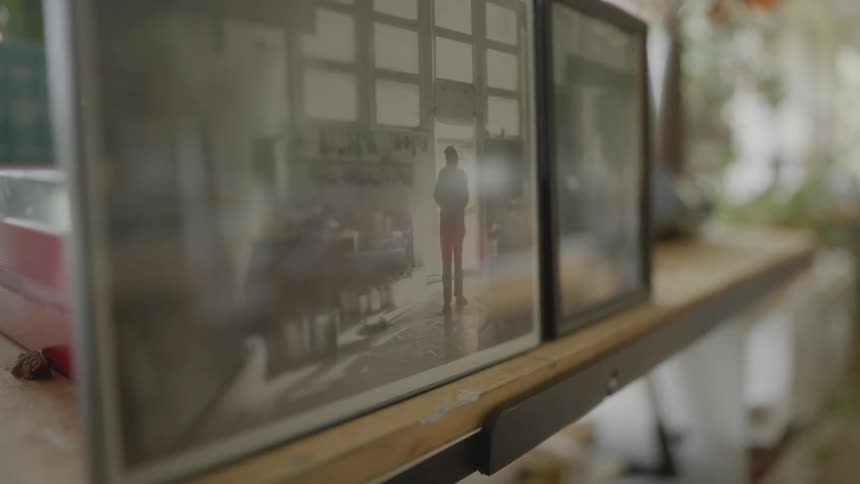 Closeup on photo frames and an interior environment