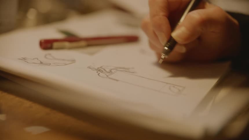 Womans hand drawing a pendant