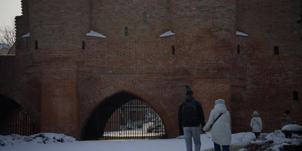 View scanning down of Warsaw Barbican Castle, Poland