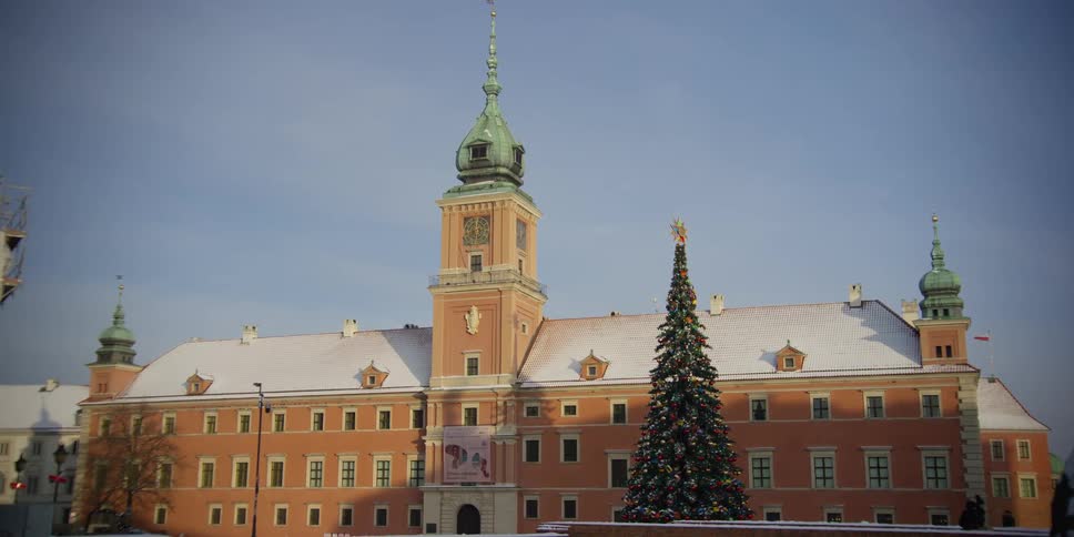 The Royal Castle in Castle Square, Warsaw, Poland at Christmas