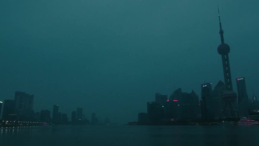 Panorama at dawn on a hazy day of shanghai metropolis by the sea