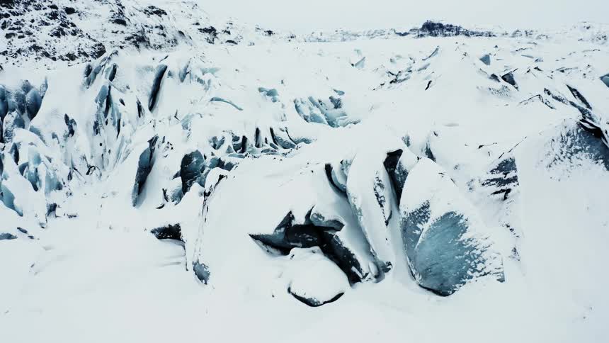 Arctic aerial panorama of a glacier in winter