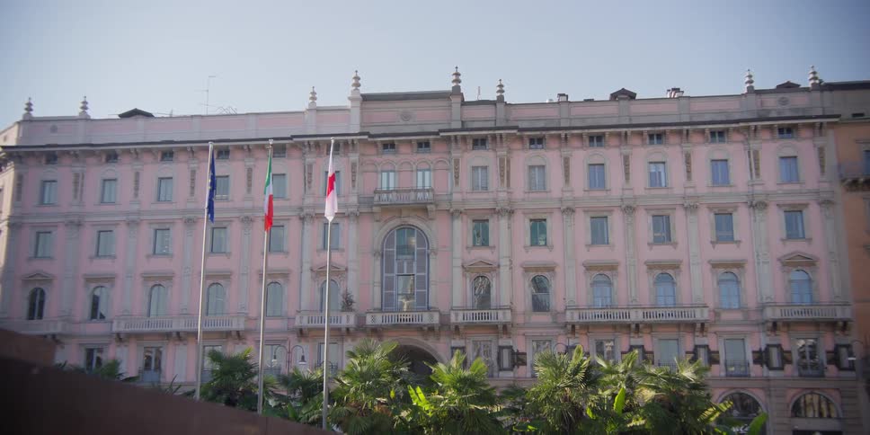 Birds fly through the area next to Palazzo Carminati in Milan