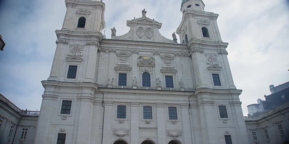 Front facade of Salzburger Dom Cathedral in Austria