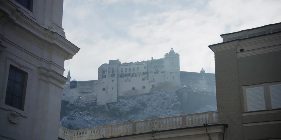 View from below of Fortress Hohensalzburg in Salzburg, Austria