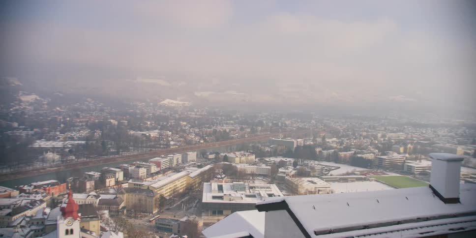 Panorama of Salzburg, Austria with the River Salzach and Alpine foothills on the horizon
