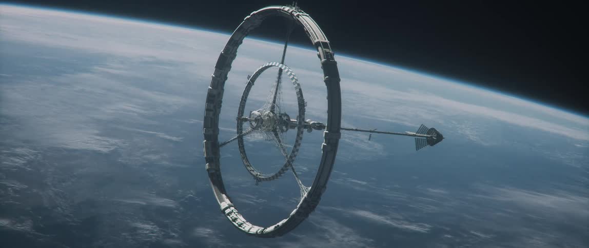 Space station in orbit around the earth in space