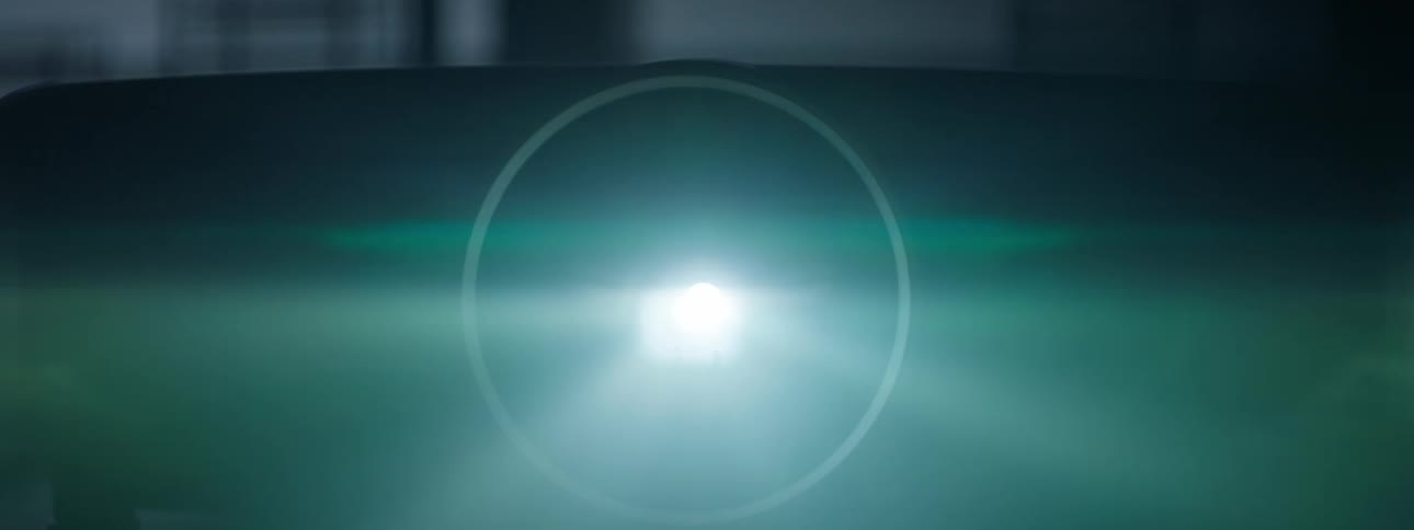 Closeup of an image player with the light on