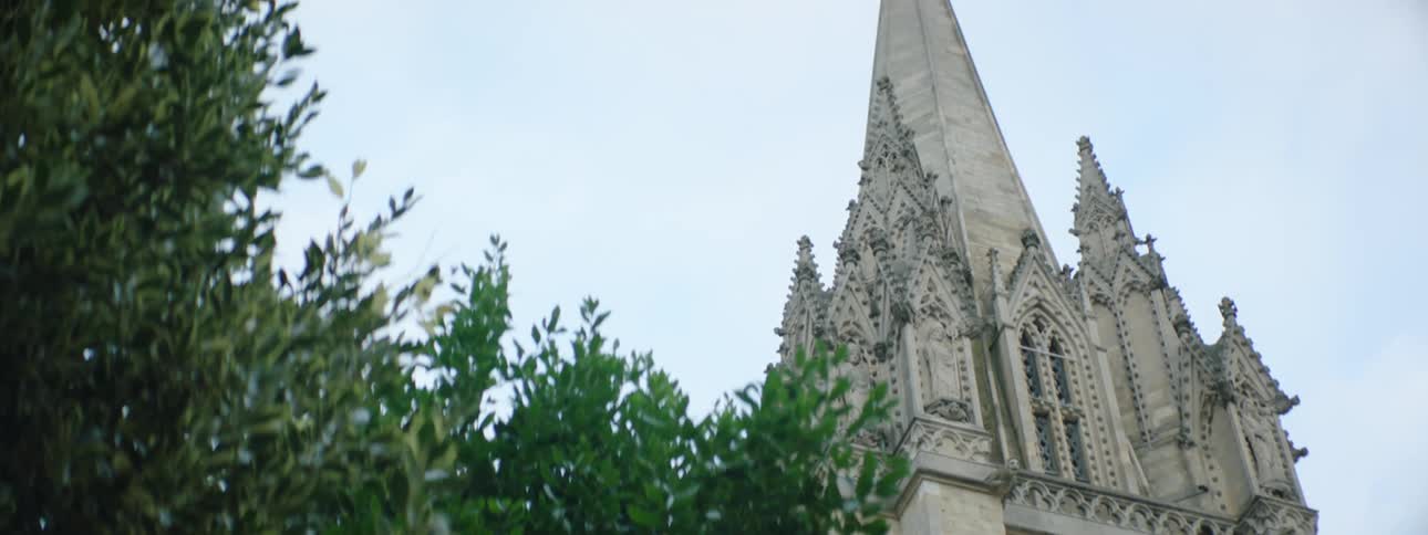 Footage of the tower of the university church of st mary the virgin in oxford england