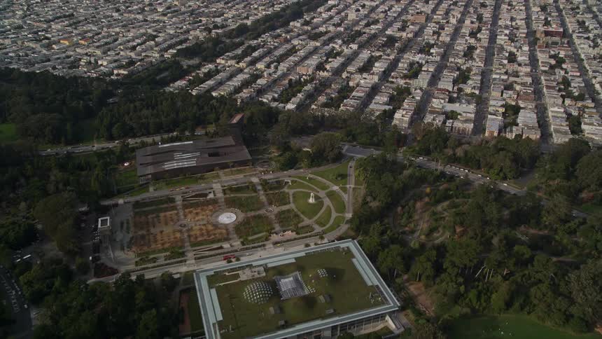 Aerial view of suburbs next to the golden gate park in los angeles