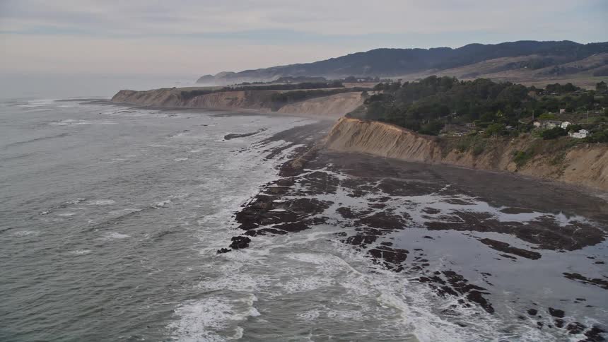 Fog covers the coast line