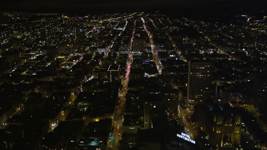 The city is brightly lit at night