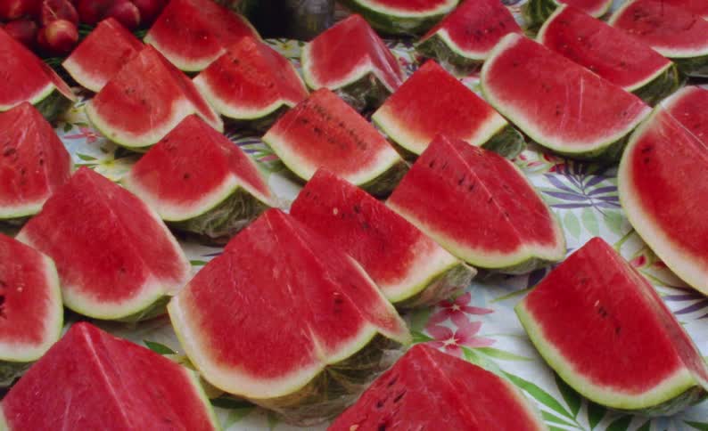 Slice watermelon is on display