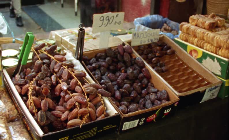 A market selling fruit and bread