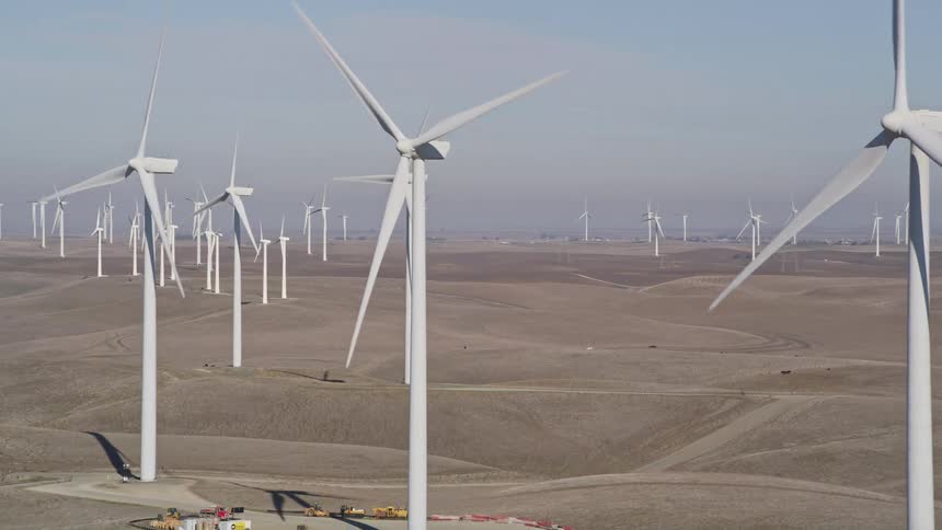 A wind farm on a big flat plain