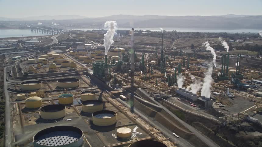An aerial clip of a power plant