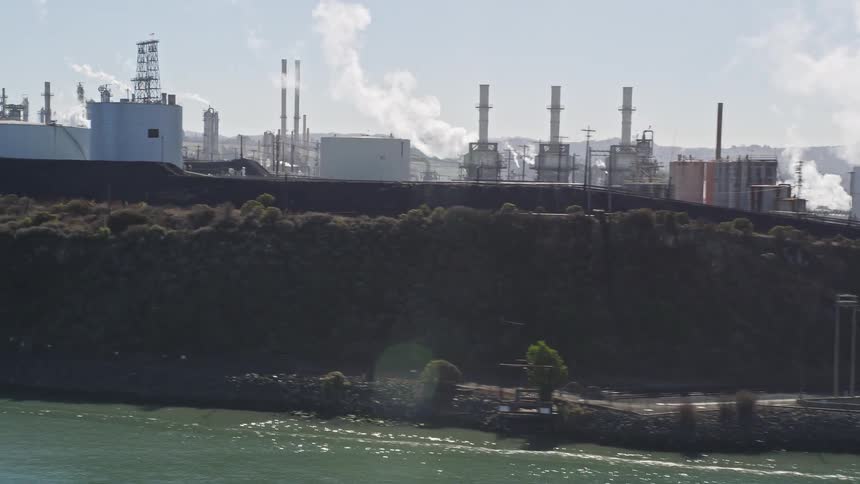 A refinery sitting on a coast