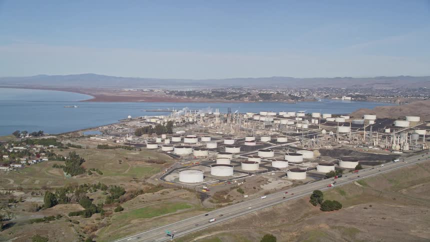 A town with a refinery on the coast