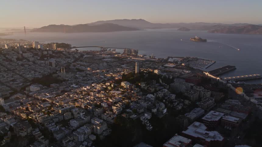 Aerial view of the san francisco bay area at sunset