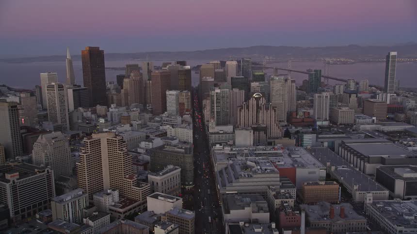 Metropolis with large buildings and urban areas and intersections with vehicle traffic on the seafront in a purple sky