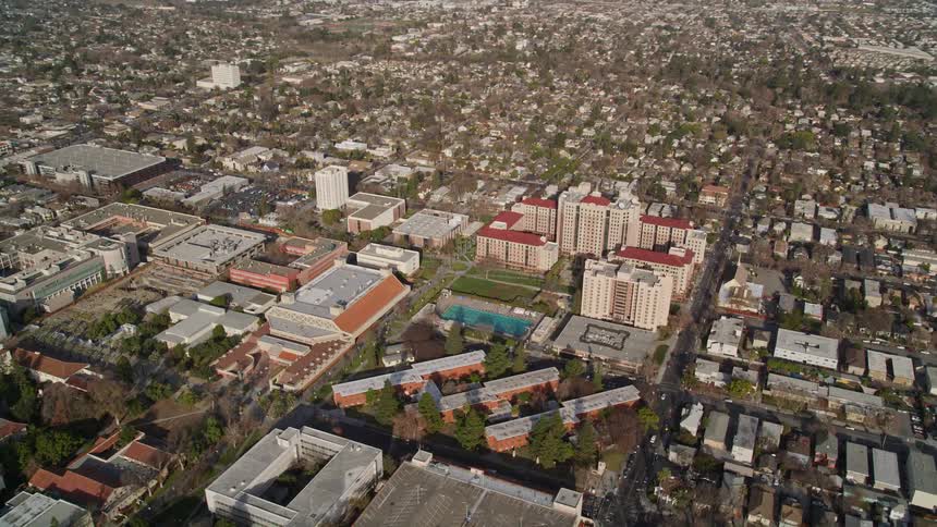 An aerial clip of an urban city