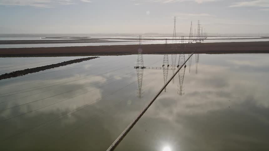 Power lines float in the water