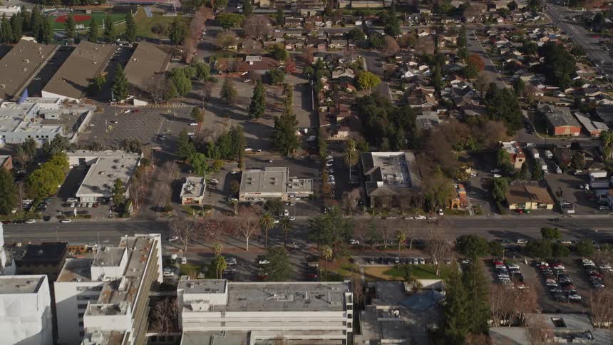 Aerial of neighborhoods and sports stadiums in san jose