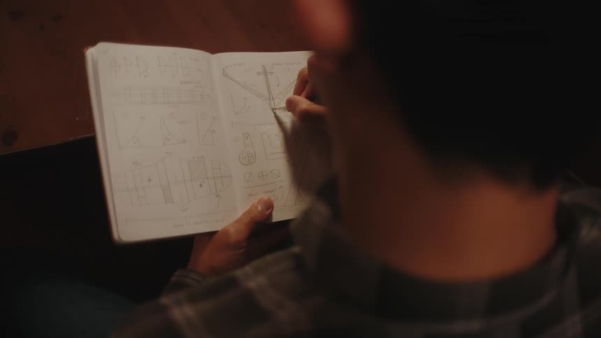 Boy sitting drawing in a book