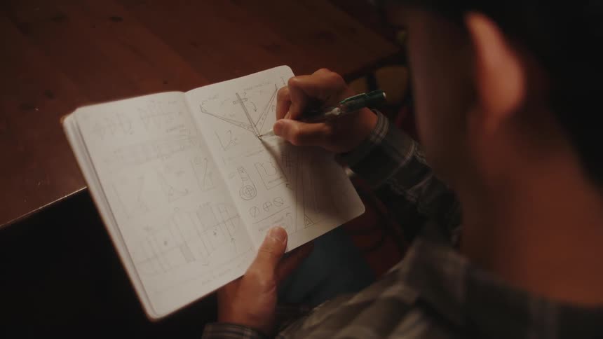 A man draws in a book