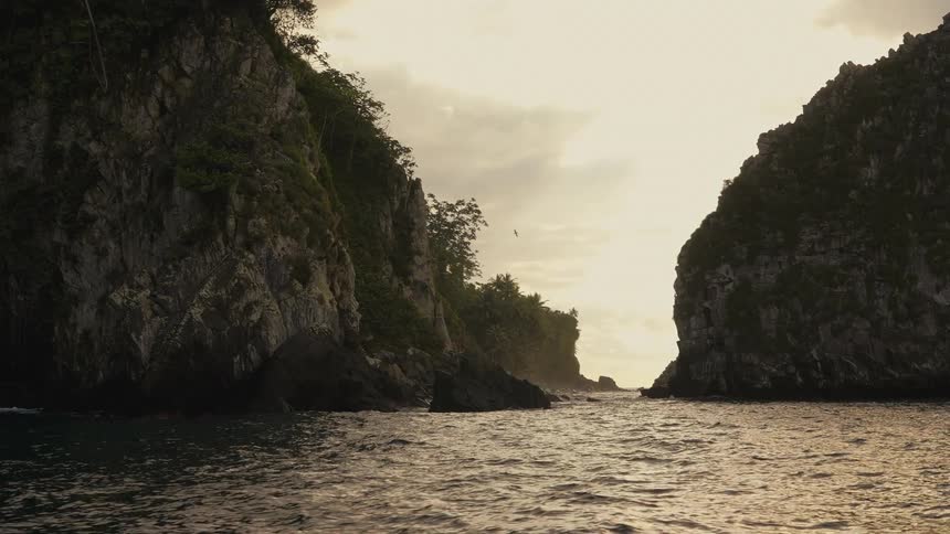 Water flows through a channel between two coastal areas