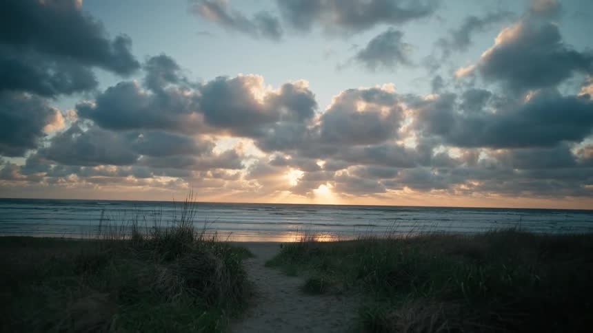 Waves roll in to a beach