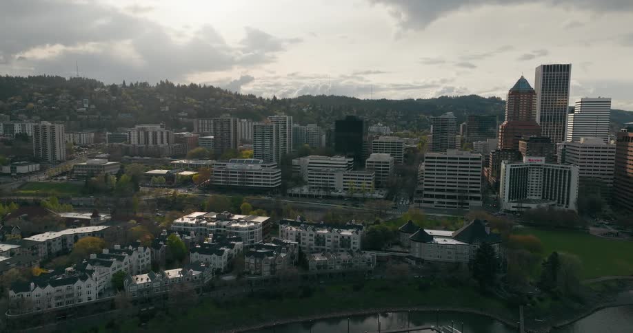 An aerial clip of a city with vegetation